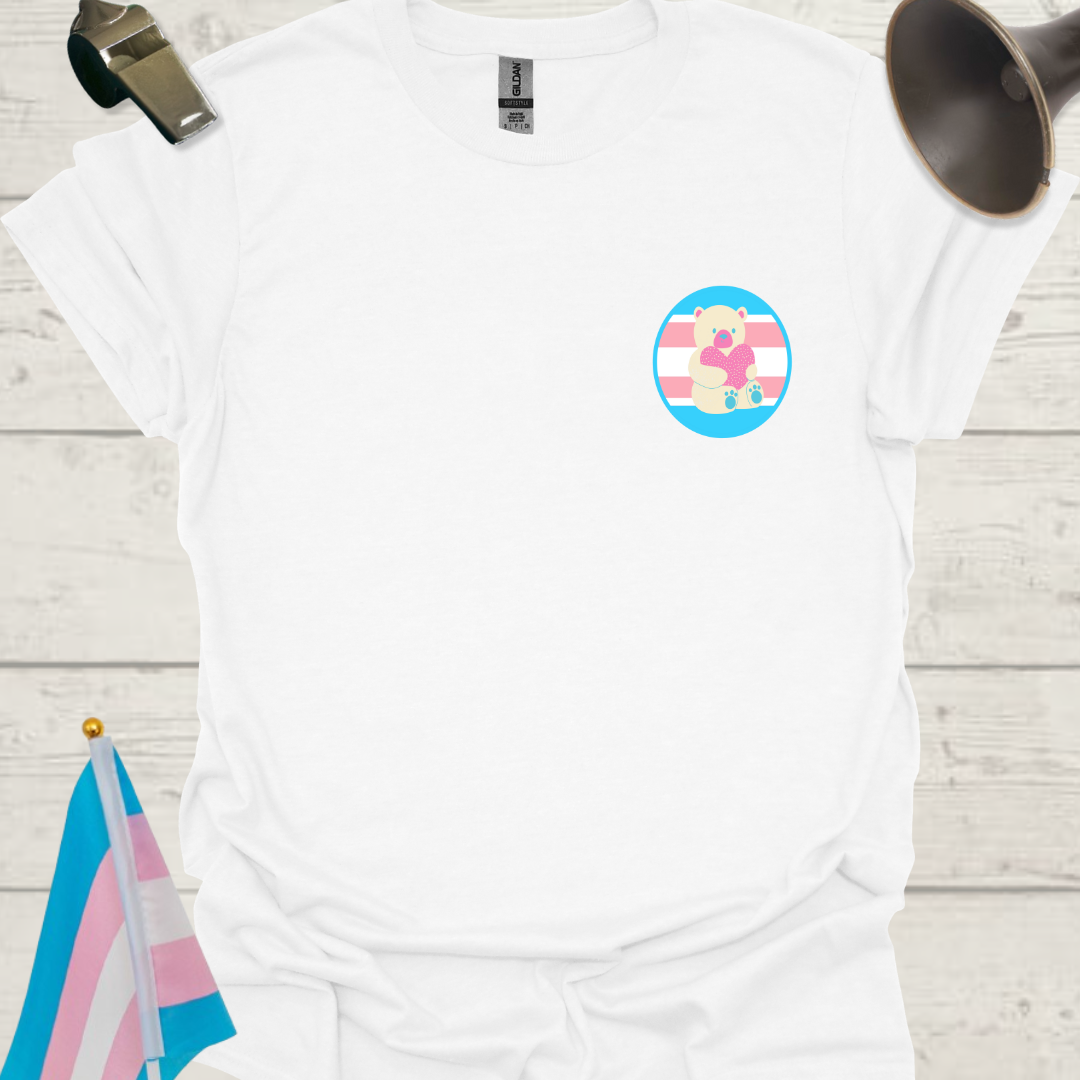LGBTQ Transgender Pride Flag Colors, Sphere, and Cute Bear with Heart T-Shirt