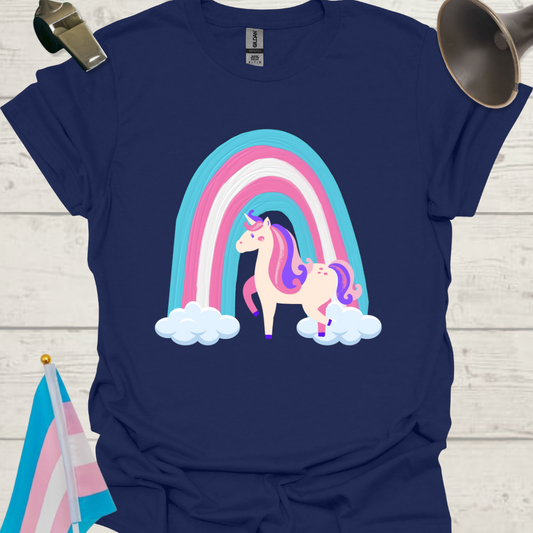 Transgender Pride Flag colors, Cute Unicorn, Rainbow and Clouds T-Shirt