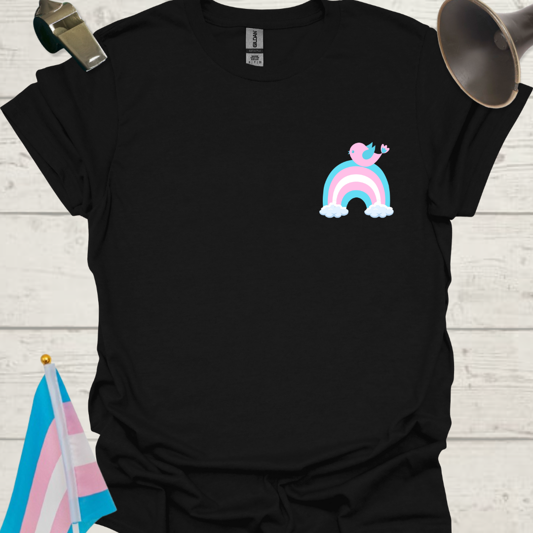 LGBTQ Transgender Pride Flag Colors, Rainbow, Cute Pink Blue Bird T-Shirt