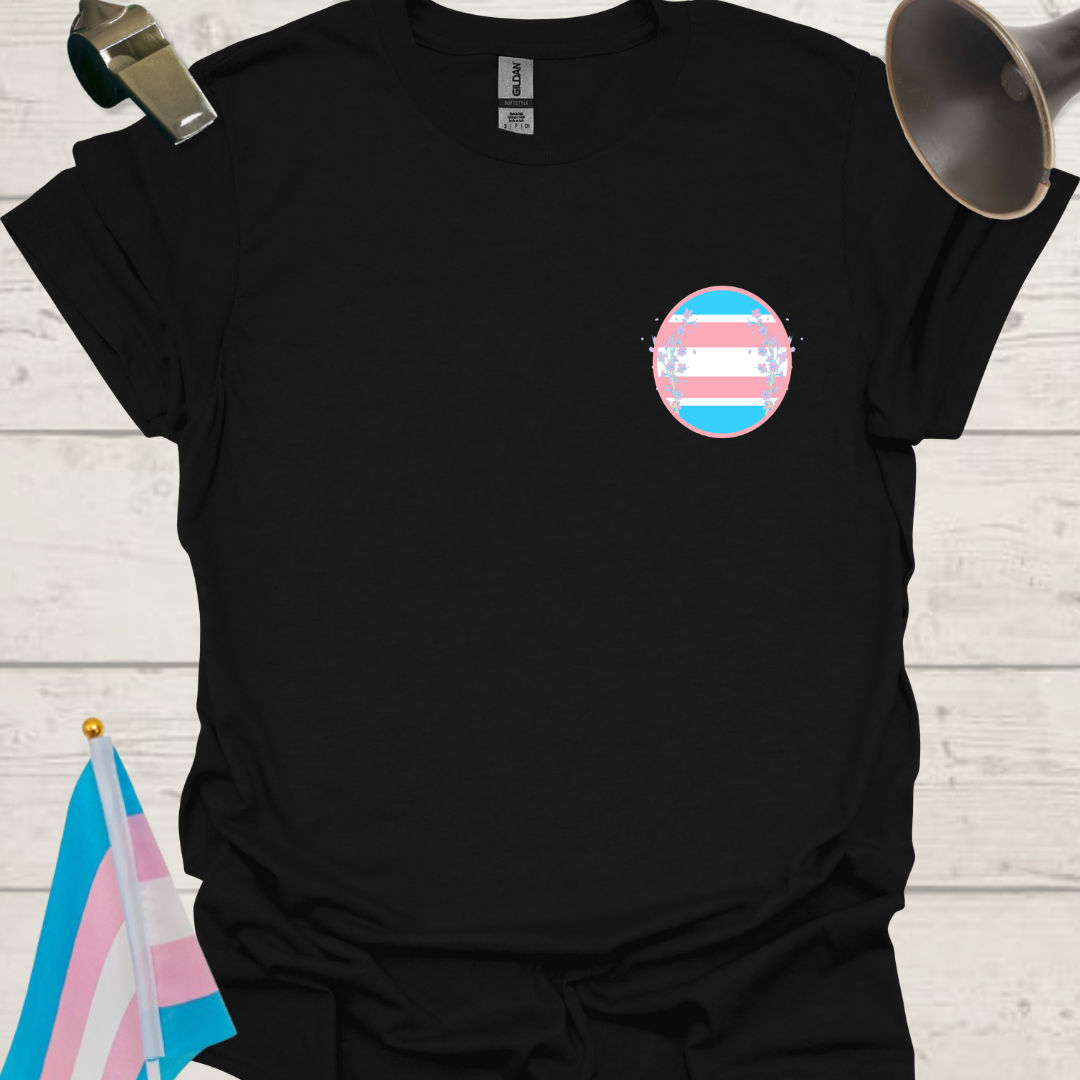 LGBTQ Transgender Pride Flag Colors, Sphere, and Wild Flowers T-Shirt
