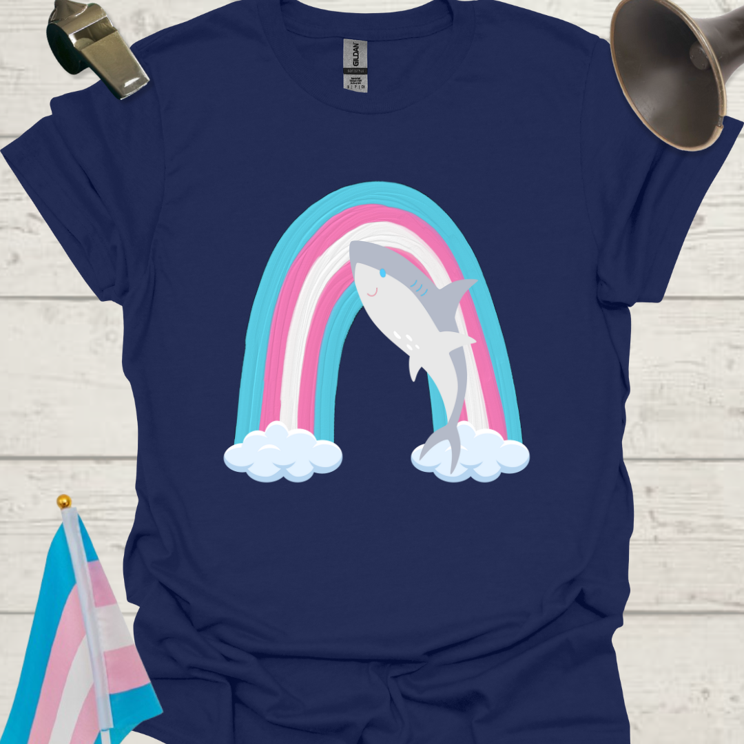 Transgender Pride Flag colors, Cute Shark, Rainbow and Clouds T-Shirt