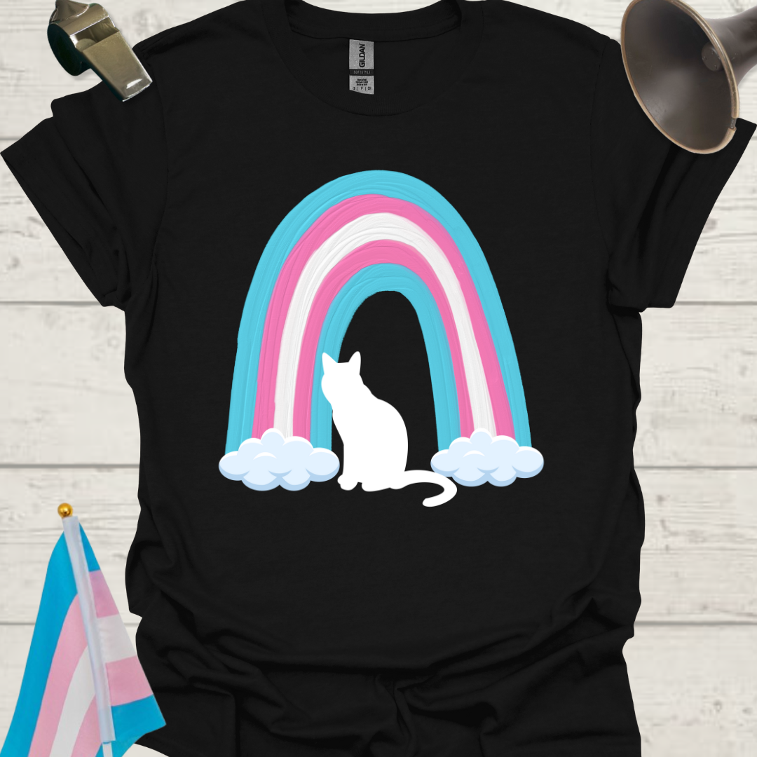 Transgender Pride Rainbow, White Cat T-Shirt