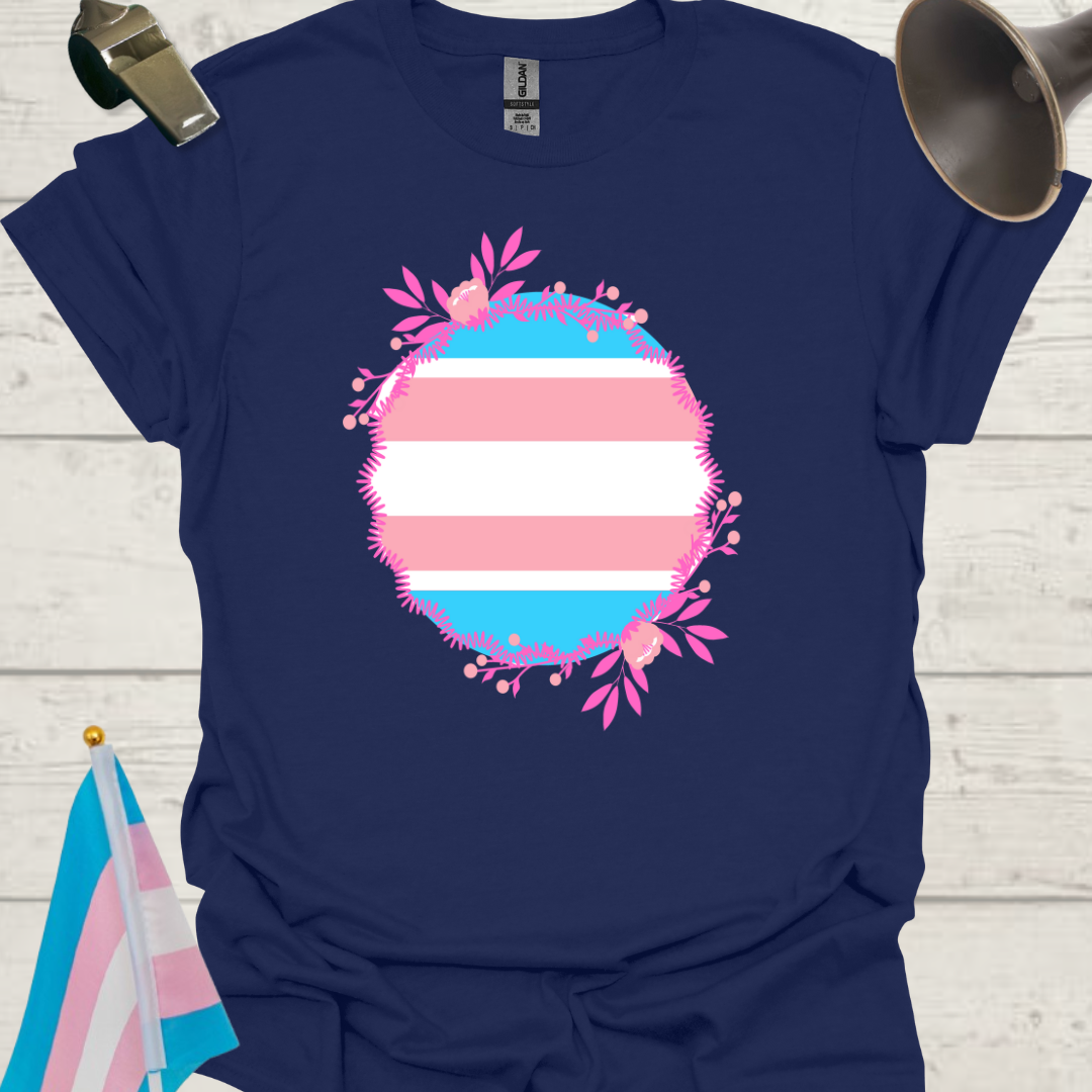 Transgender Pride Colors Sphere, Wild Pink Flowers T-Shirt