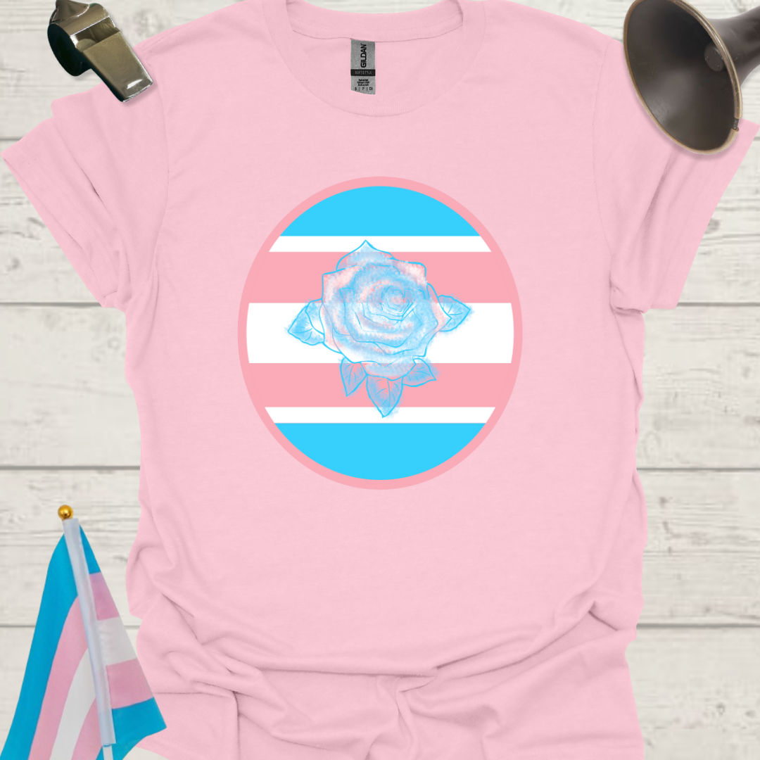 Transgender Pride Colors Sphere, Blue Pink White Rose T-Shirt