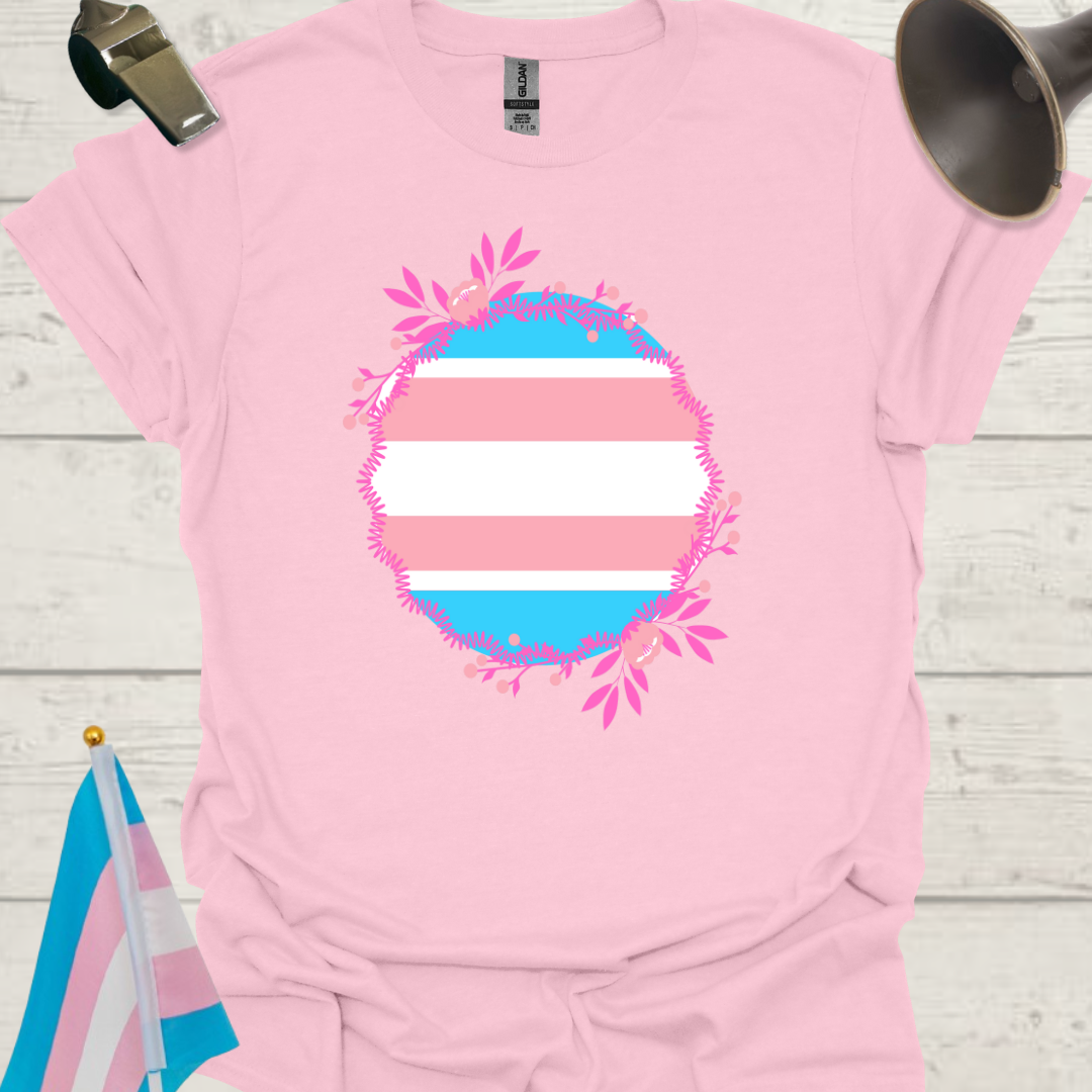Transgender Pride Colors Sphere, Wild Pink Flowers T-Shirt
