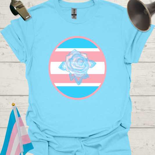 Transgender Pride Colors Sphere, Blue Pink White Rose T-Shirt