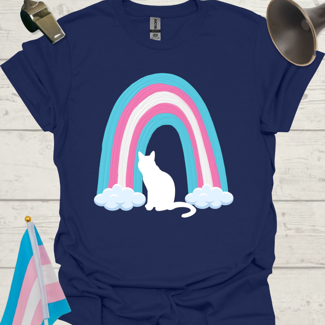 Transgender Pride Rainbow, White Cat T-Shirt