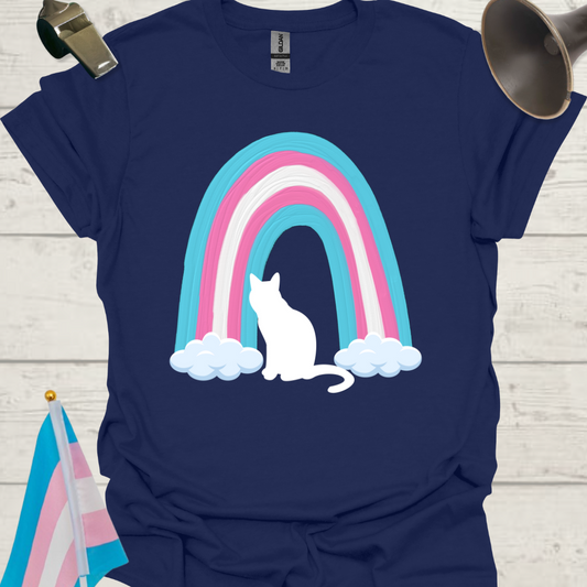 Transgender Pride Rainbow, White Cat T-Shirt