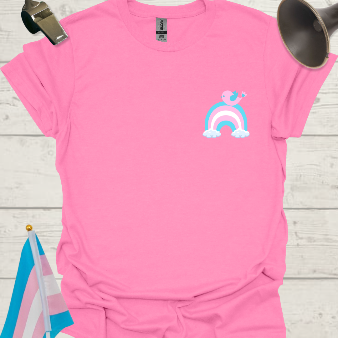 LGBTQ Transgender Pride Flag Colors, Rainbow, Cute Pink Blue Bird T-Shirt