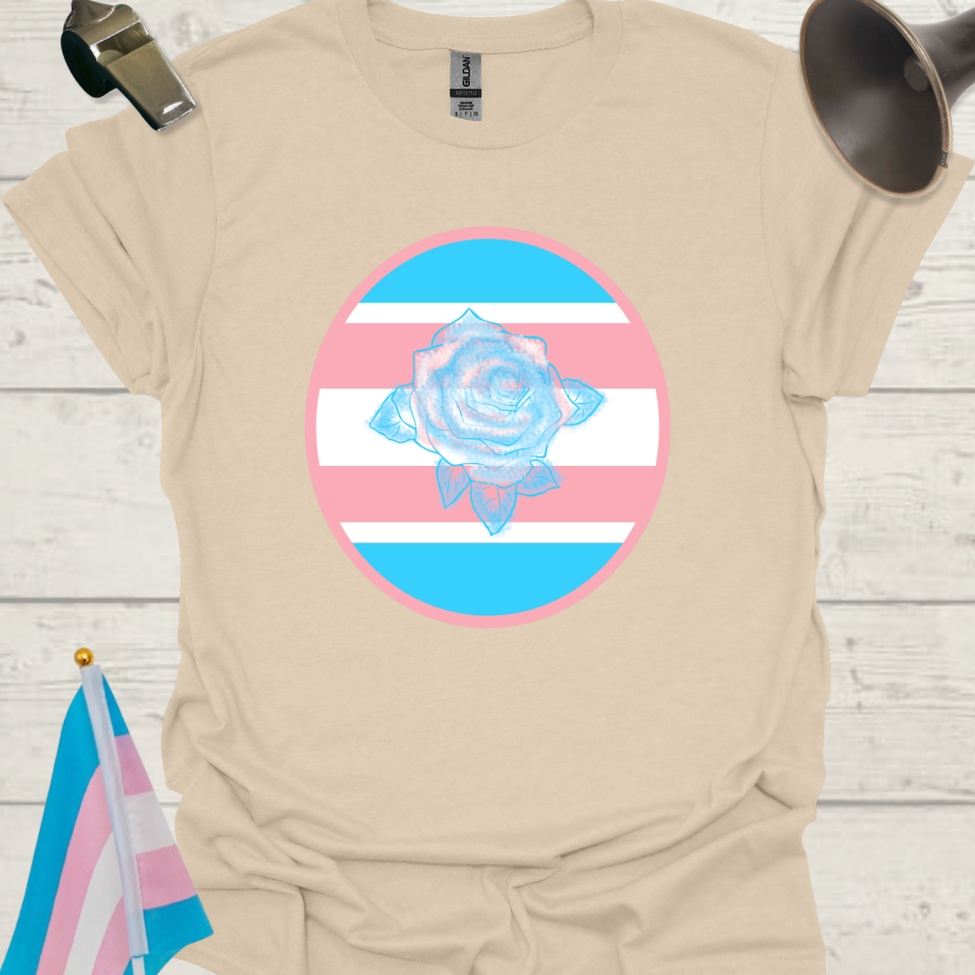 Transgender Pride Colors Sphere, Blue Pink White Rose T-Shirt