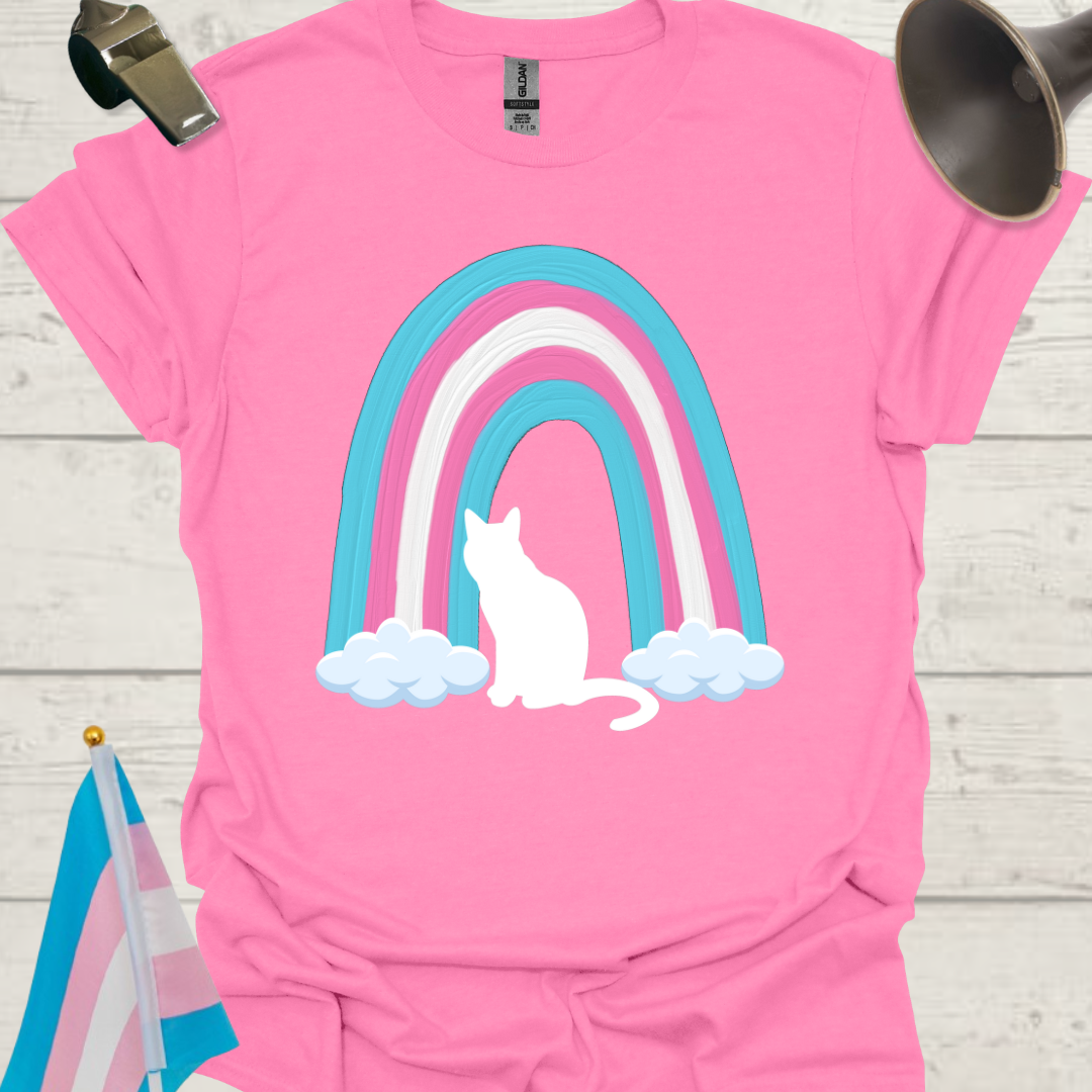 Transgender Pride Rainbow, White Cat T-Shirt