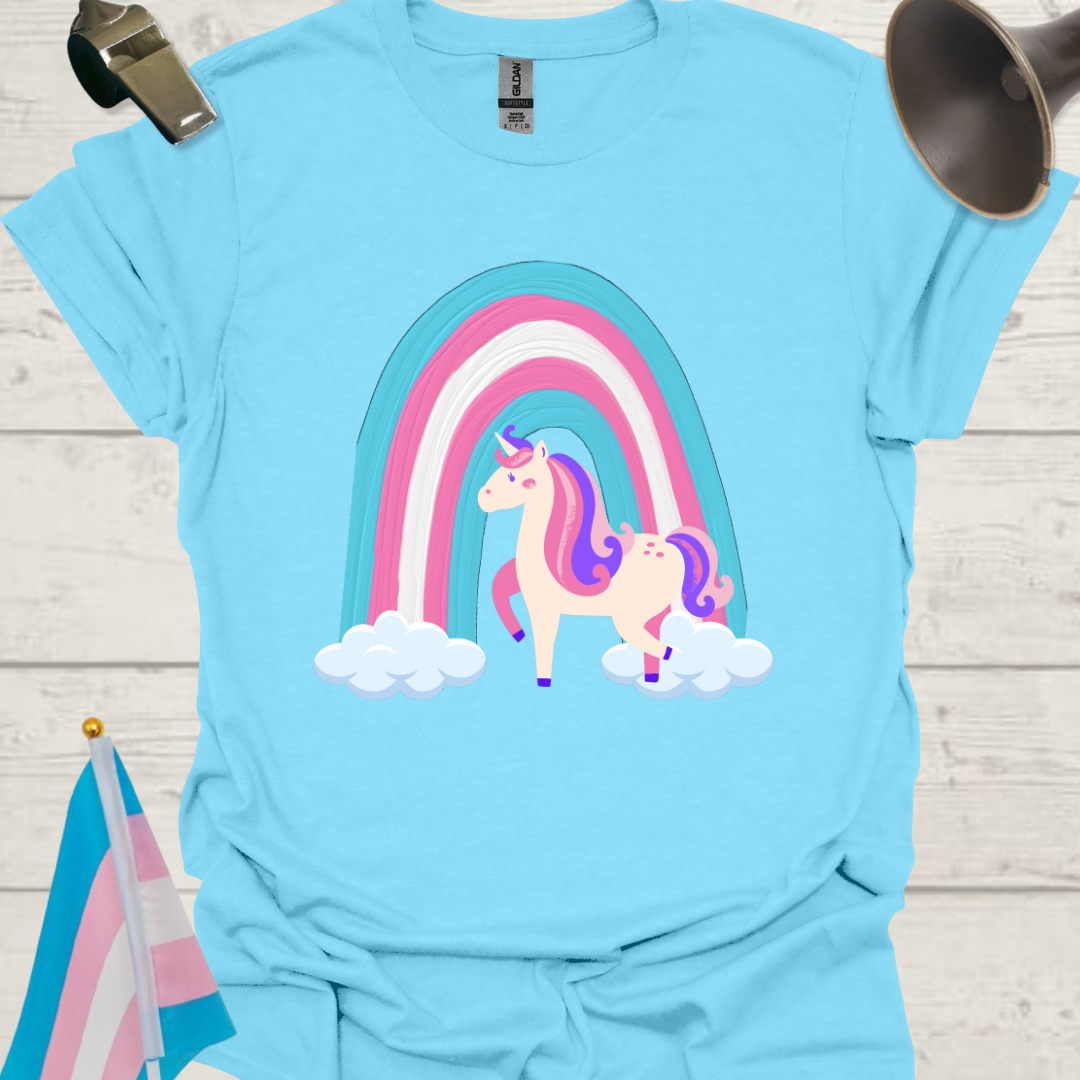 Transgender Pride Flag colors, Cute Unicorn, Rainbow and Clouds T-Shirt