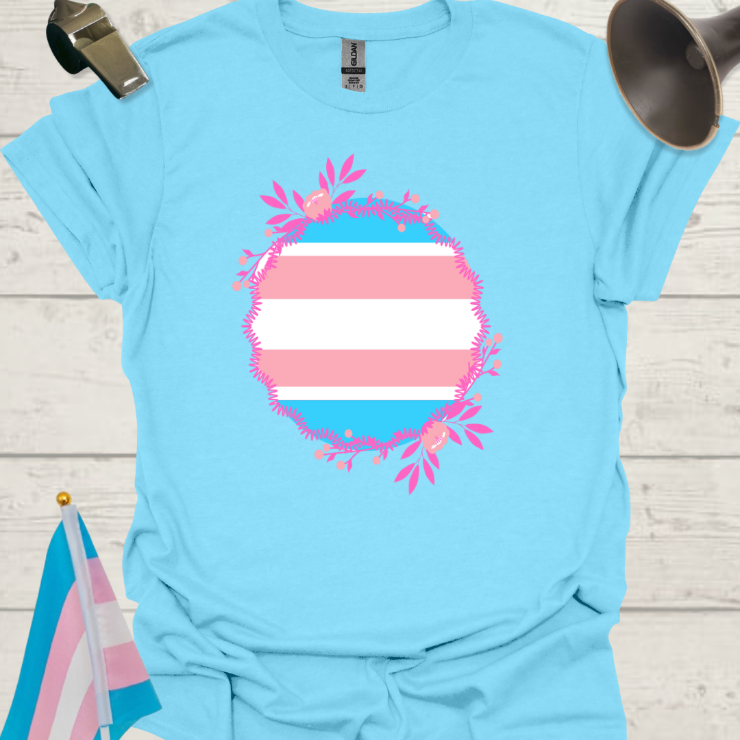 Transgender Pride Colors Sphere, Wild Pink Flowers T-Shirt