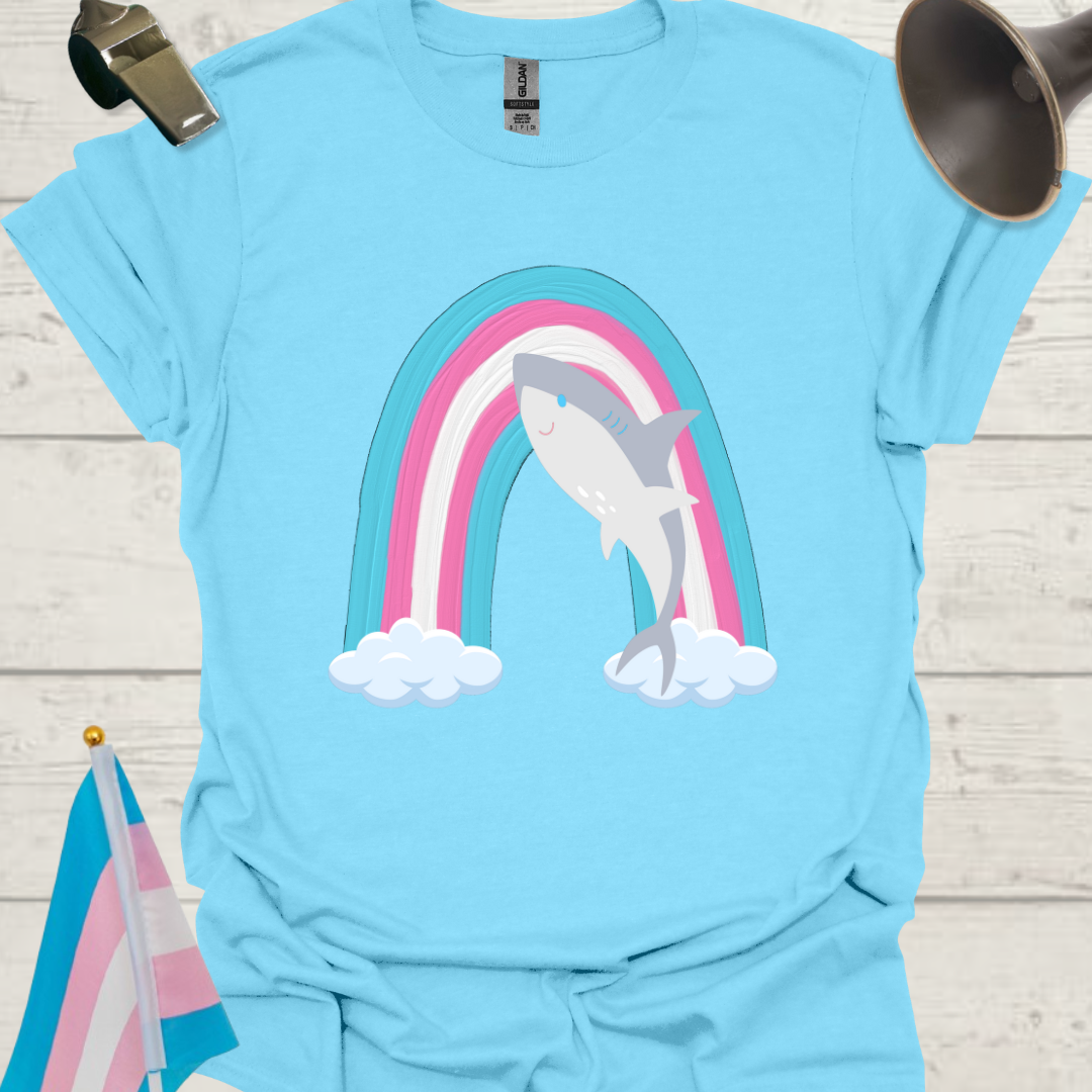 Transgender Pride Flag colors, Cute Shark, Rainbow and Clouds T-Shirt