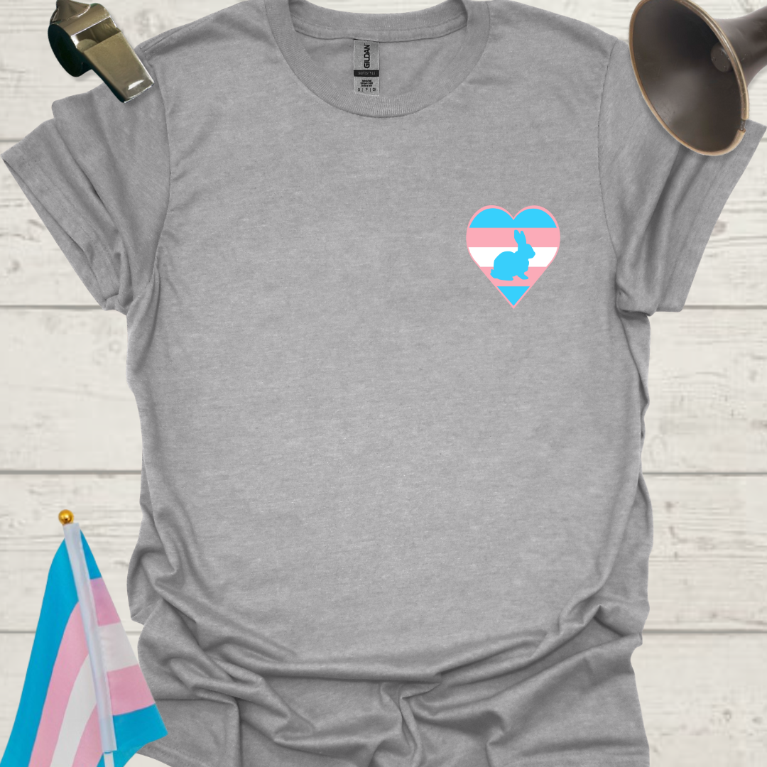 LGBTQ Transgender Pride Flag Colors Heart, Blue Rabbit T-Shirt