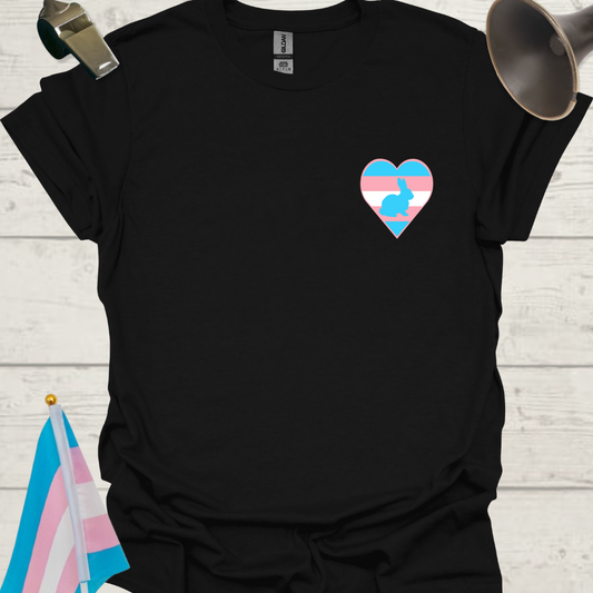 LGBTQ Transgender Pride Flag Colors Heart, Blue Rabbit T-Shirt