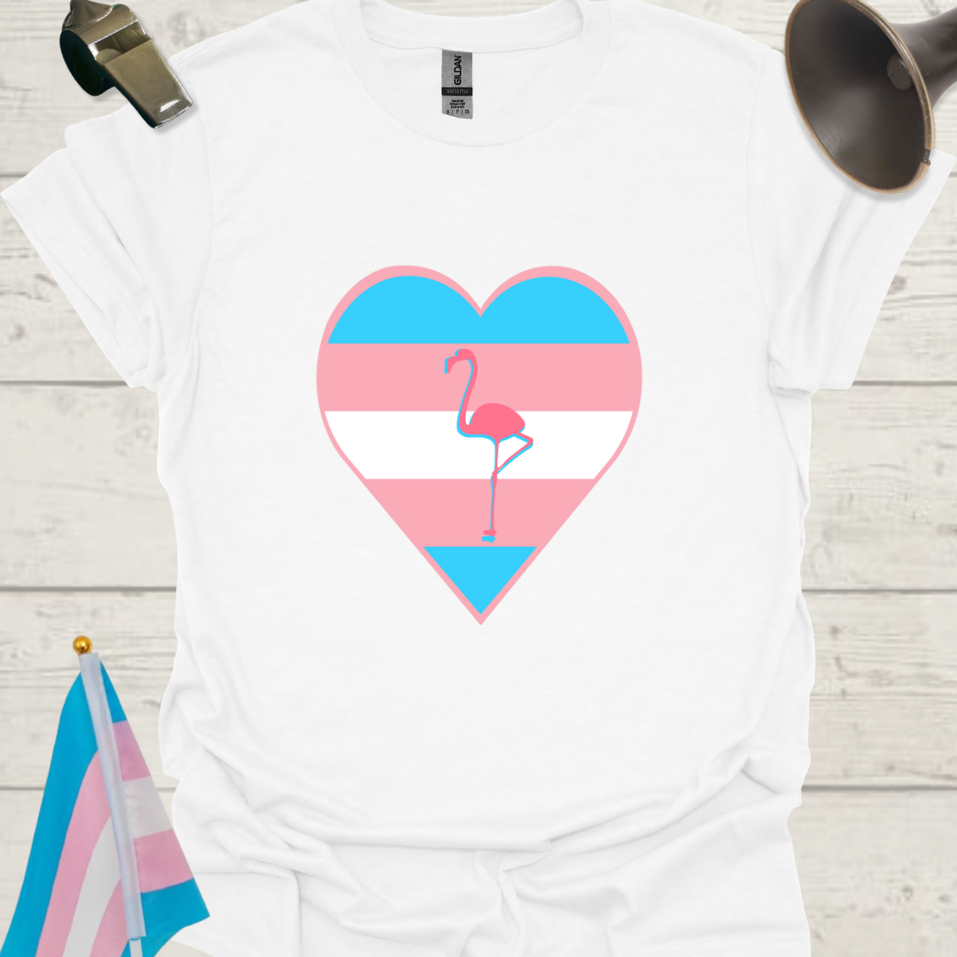 Transgender Pride, Heart, Pink Flamingo T-Shirt
