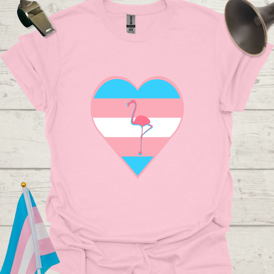 Transgender Pride, Heart, Pink Flamingo T-Shirt