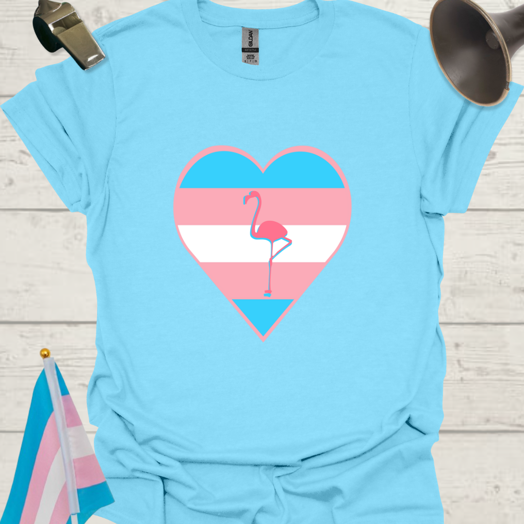 Transgender Pride, Heart, Pink Flamingo T-Shirt