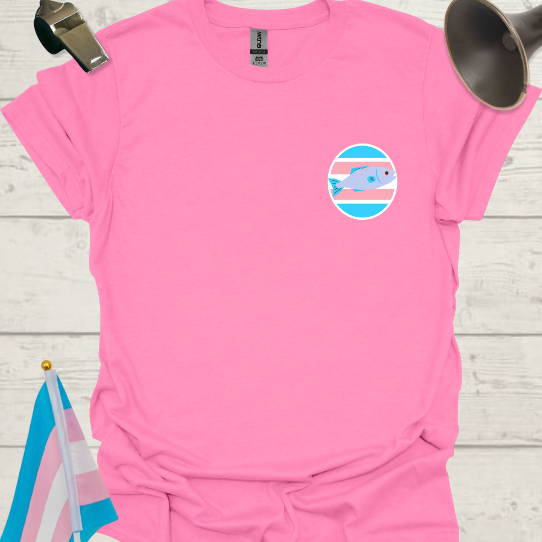 LGBTQ Transgender Pride Flag Colors, Sphere, and Cute Fish T-Shirt