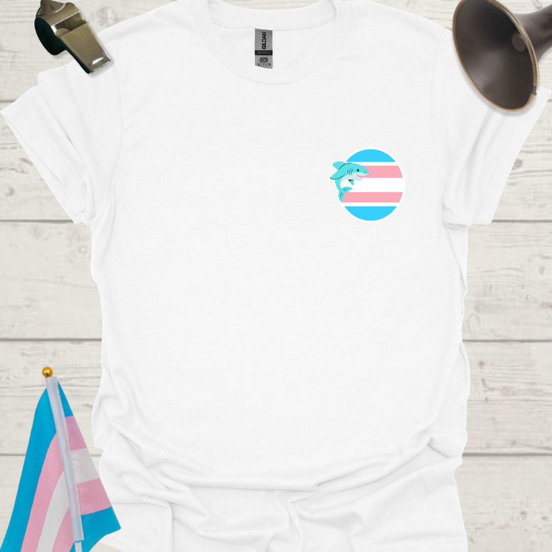 LGBTQ Transgender Pride Flag Colors, Sphere, and Cute Shark T-Shirt