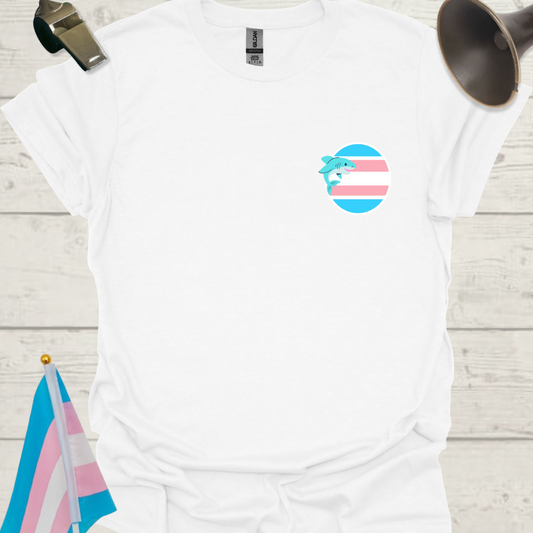 LGBTQ Transgender Pride Flag Colors, Sphere, and Cute Shark T-Shirt