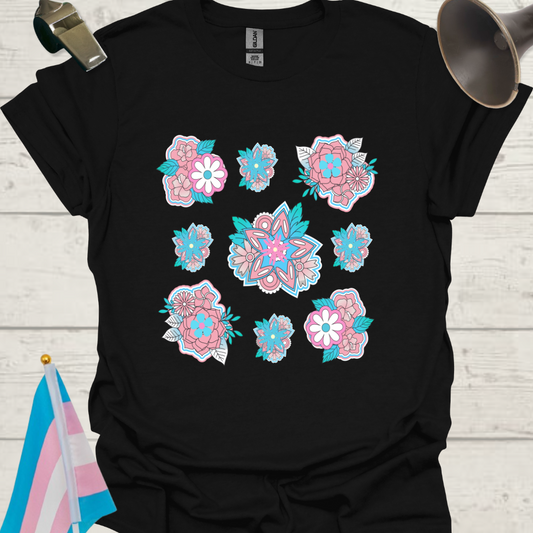 LGBTQ Transgender Pride Flag Colors Floral Pattern T-Shirt