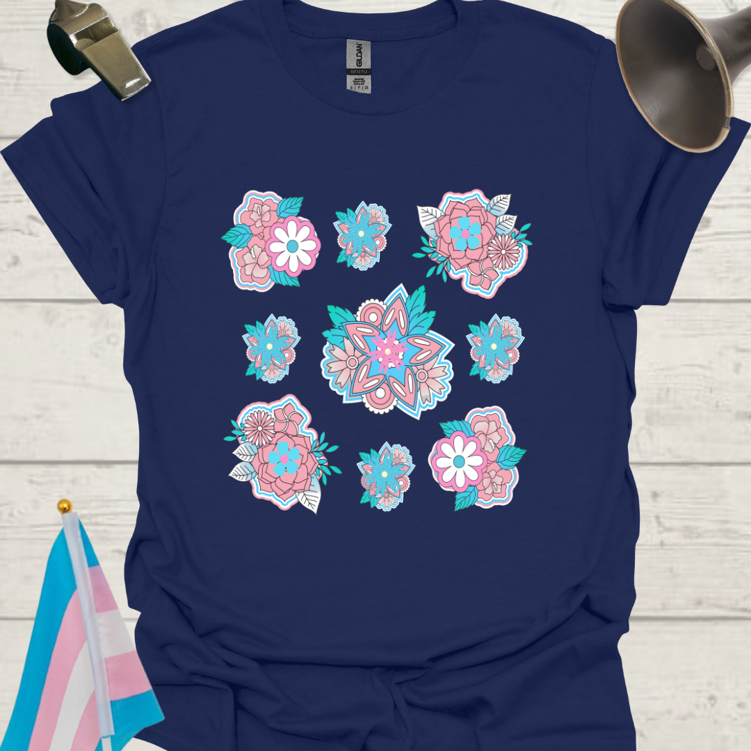 LGBTQ Transgender Pride Flag Colors Floral Pattern T-Shirt