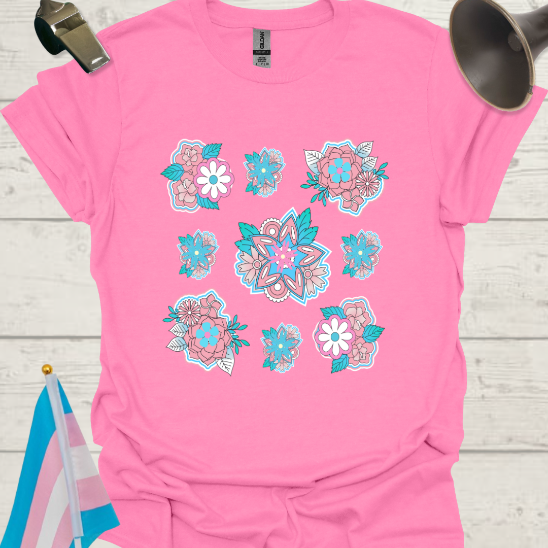 LGBTQ Transgender Pride Flag Colors Floral Pattern T-Shirt