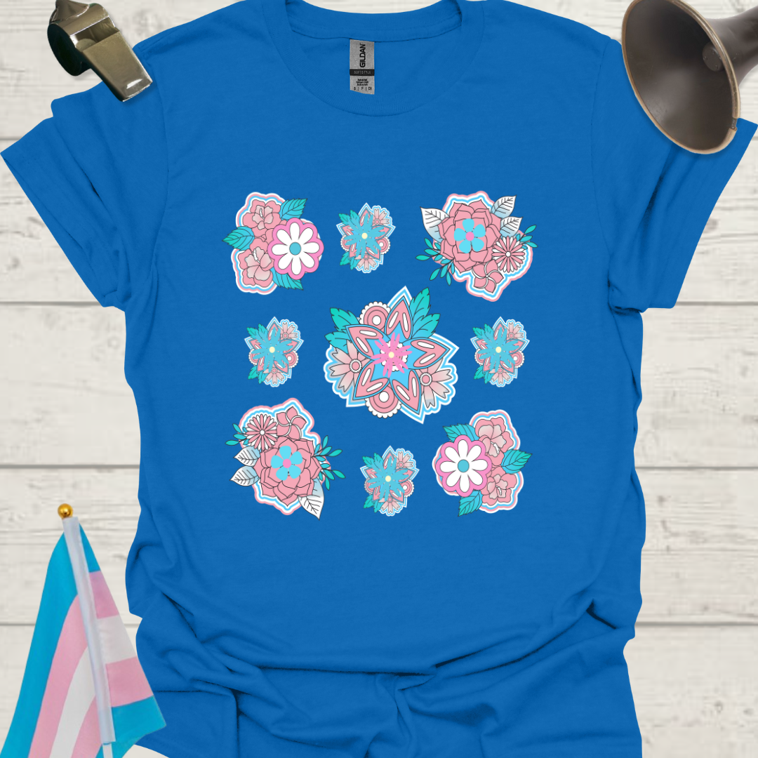 LGBTQ Transgender Pride Flag Colors Floral Pattern T-Shirt