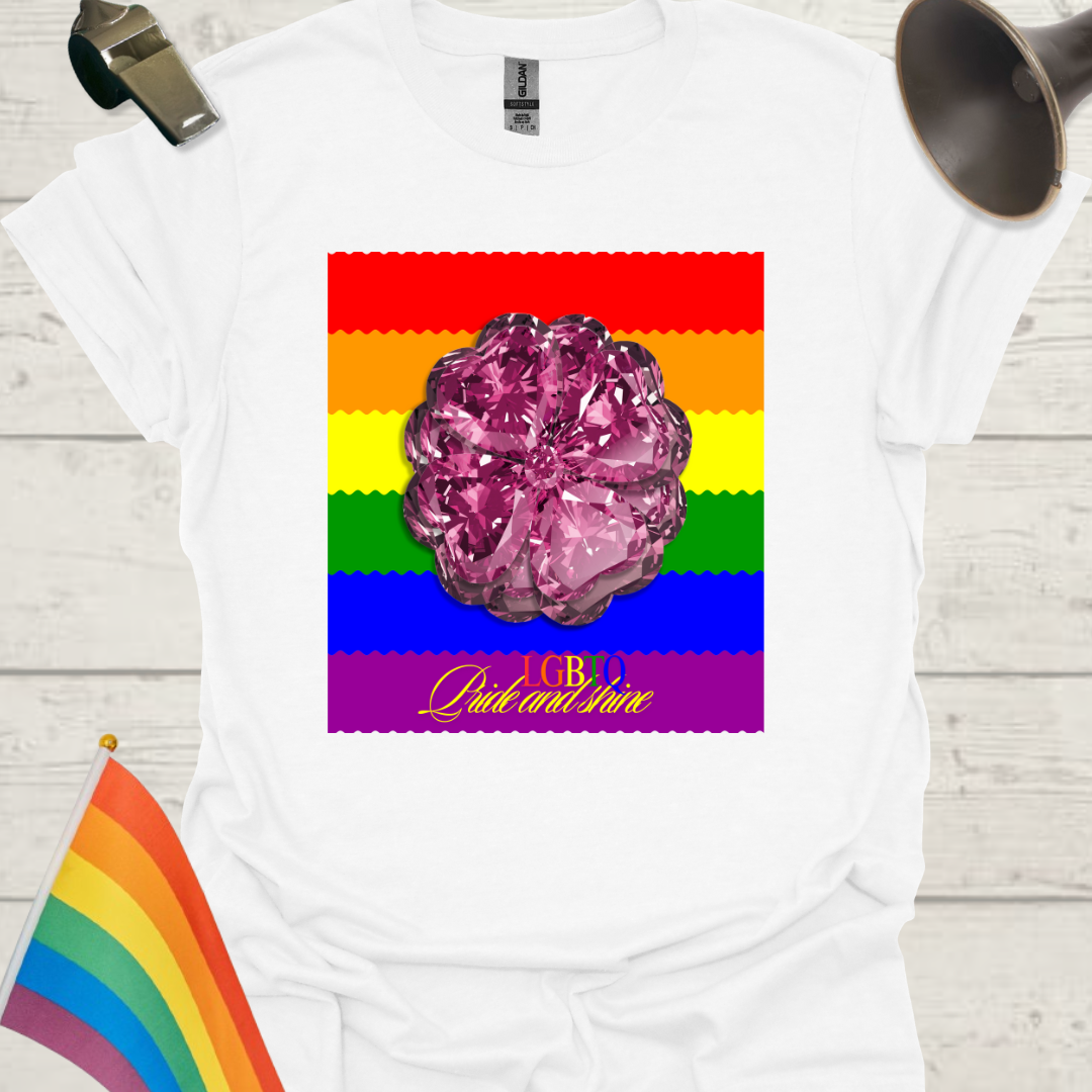 LGBTQ Flag Ripples - Pride and Shine Purple Floral Gem T-Shirt