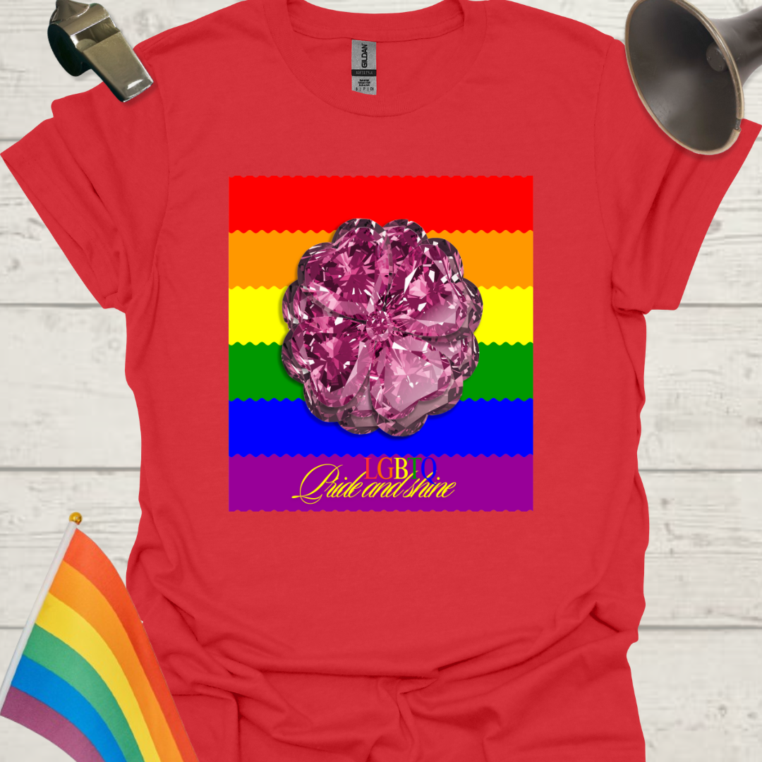 LGBTQ Flag Ripples - Pride and Shine Purple Floral Gem T-Shirt