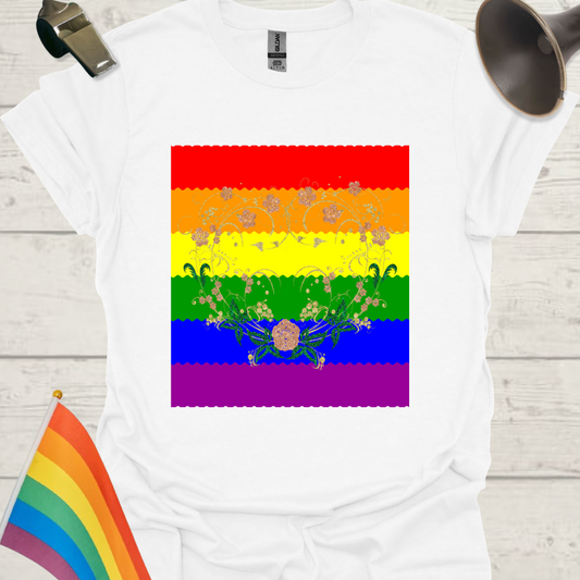 Unisex Pride T-Shirt - LGBT Pride Flag Ripples, Glitter Floral Pattern Design