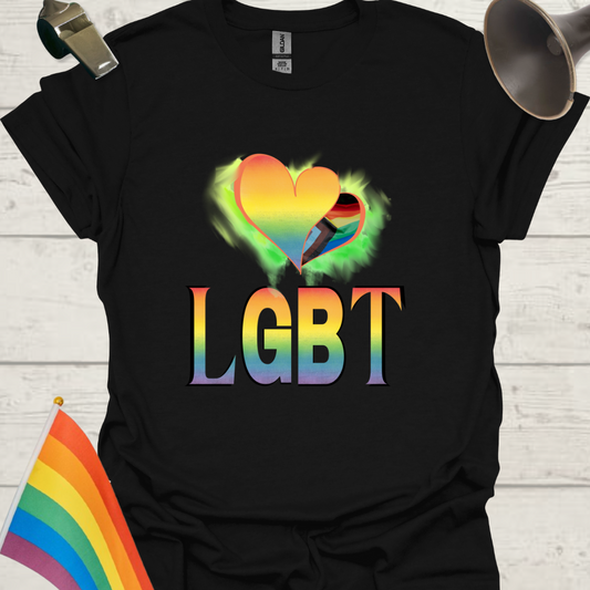 Unisex Pride T-Shirt - LGBT Pride Flag Ripples, Heart Design