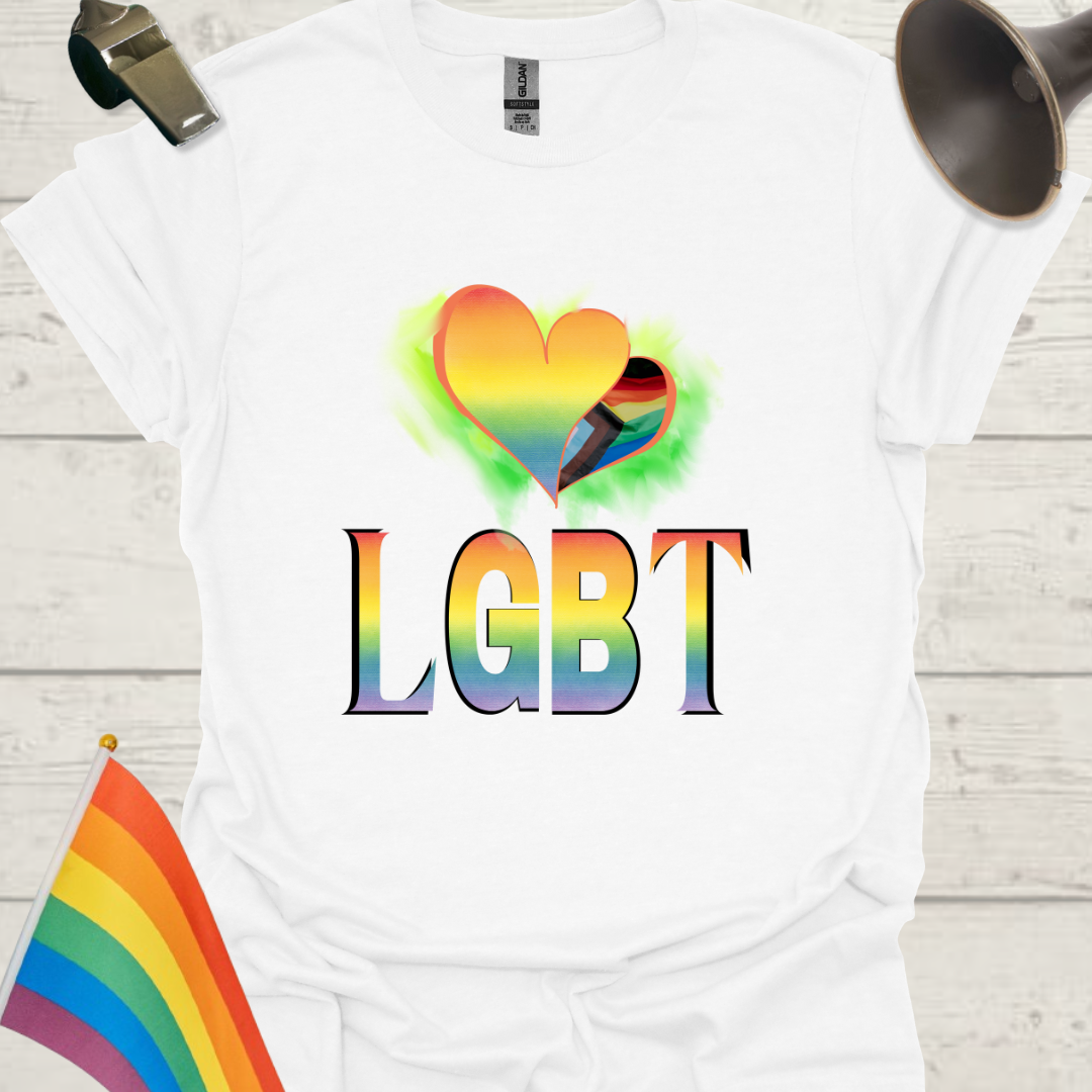 Unisex Pride T-Shirt - LGBT Pride Flag Ripples, Heart Design