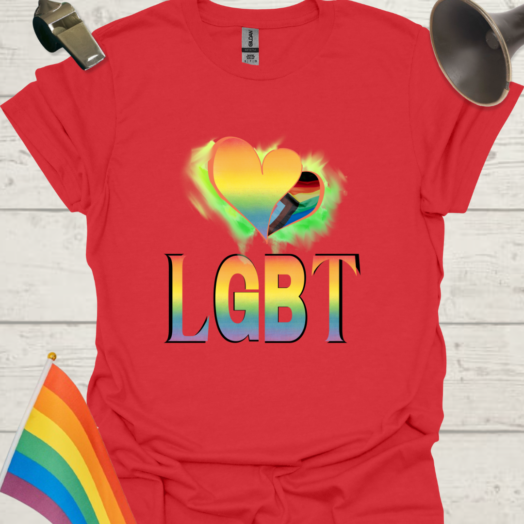 Unisex Pride T-Shirt - LGBT Pride Flag Ripples, Heart Design