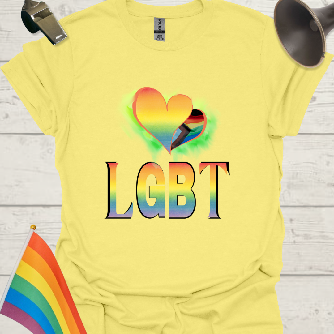 Unisex Pride T-Shirt - LGBT Pride Flag Ripples, Heart Design