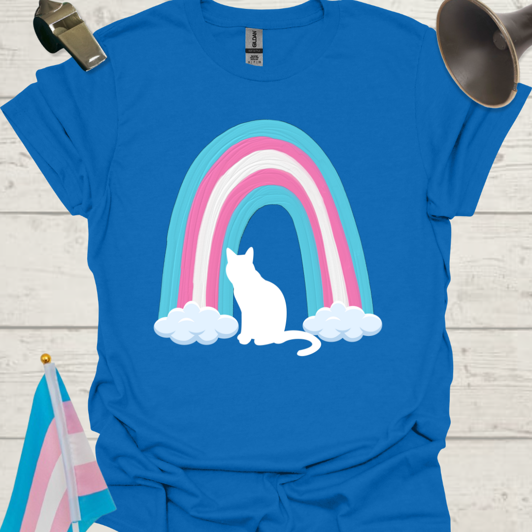 Transgender Pride Rainbow, White Cat T-Shirt
