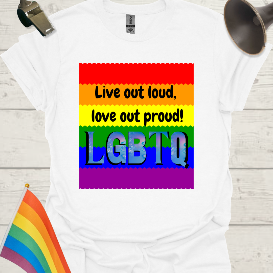 LGBTQ Pride Flag Ripples - Live out loud, love out proud! T-Shirt
