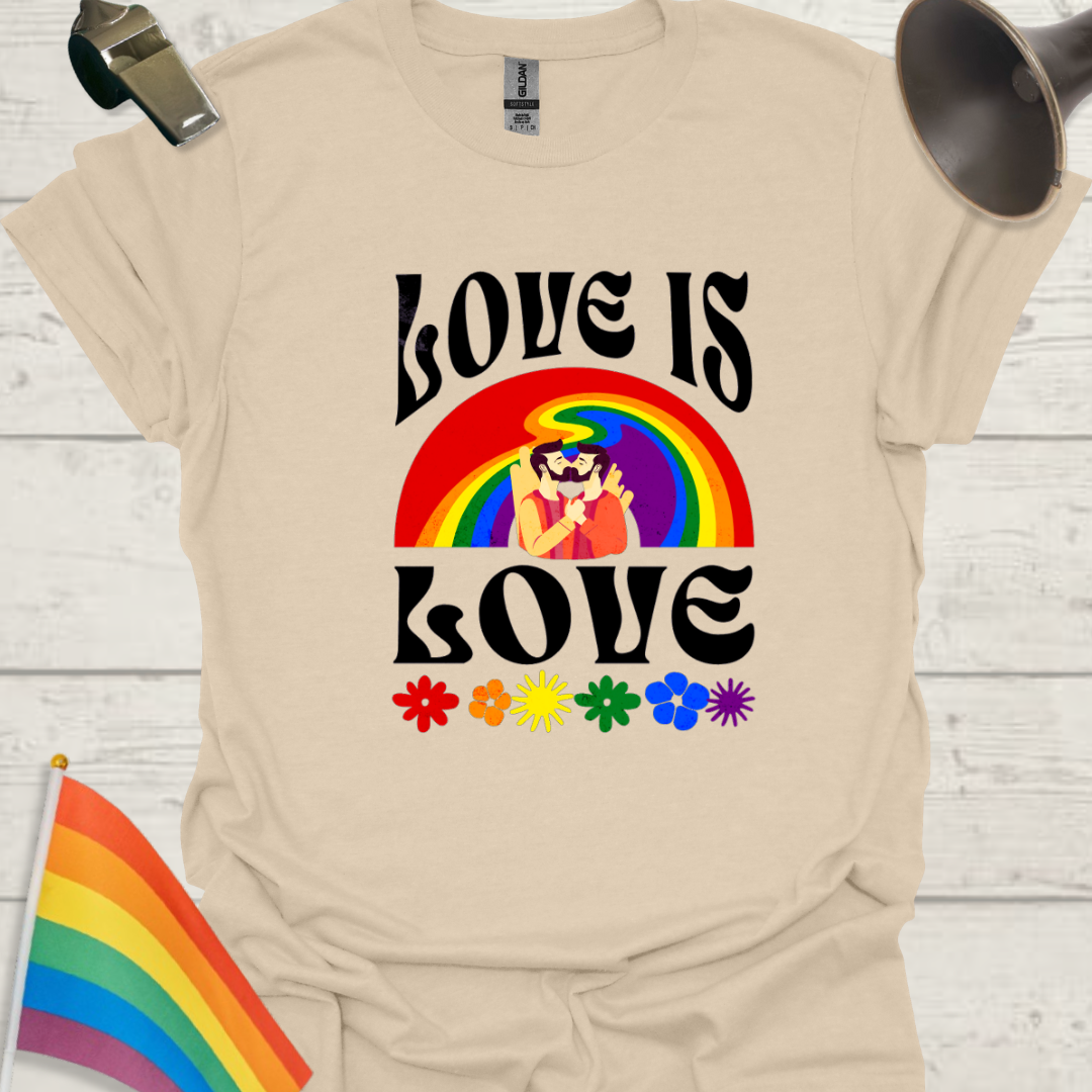 LGBT T-Shirt - Love is Love - melted Rainbow, Gay couple kiss