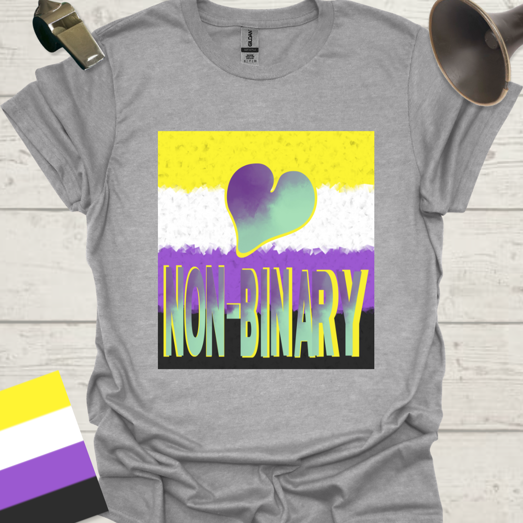 Unisex T-Shirt Non-Binary Pride Flag, Cubism effect, Heart