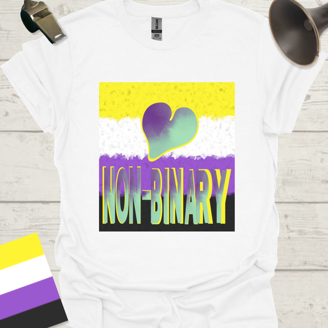 Unisex T-Shirt Non-Binary Pride Flag, Cubism effect, Heart