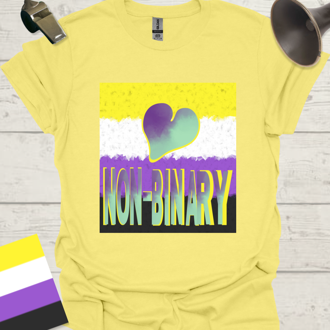 Unisex T-Shirt Non-Binary Pride Flag, Cubism effect, Heart