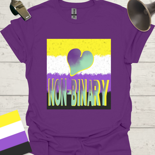 Unisex T-Shirt Non-Binary Pride Flag, Cubism effect, Heart