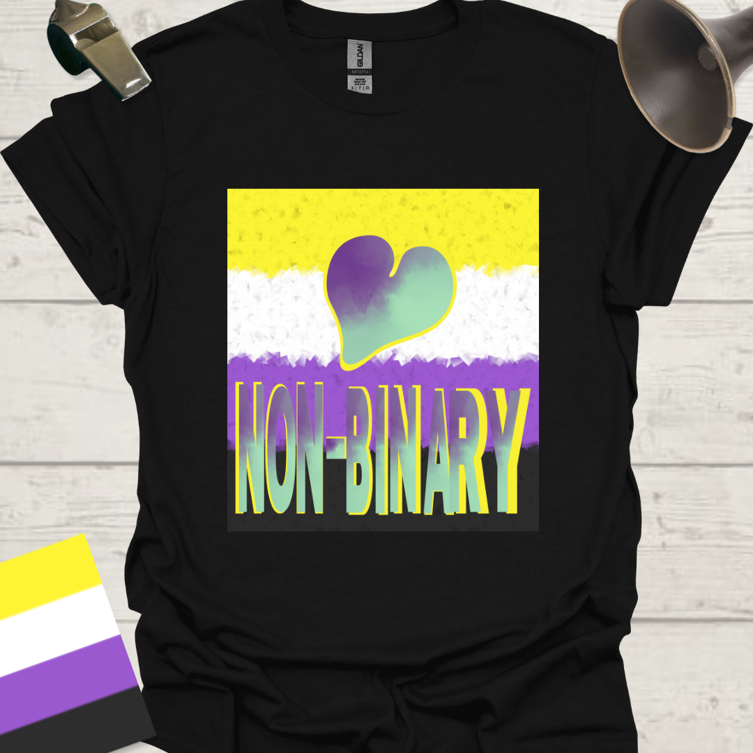Unisex T-Shirt Non-Binary Pride Flag, Cubism effect, Heart