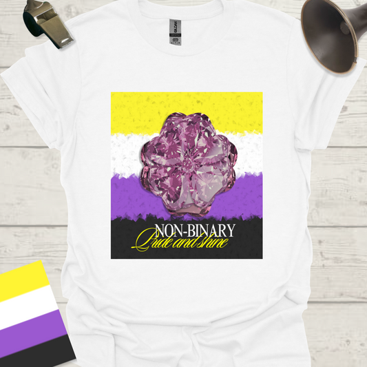 Unisex T-Shirt Pride and Shine, Purple Gem Flower Non-Binary Cubism Flag Design