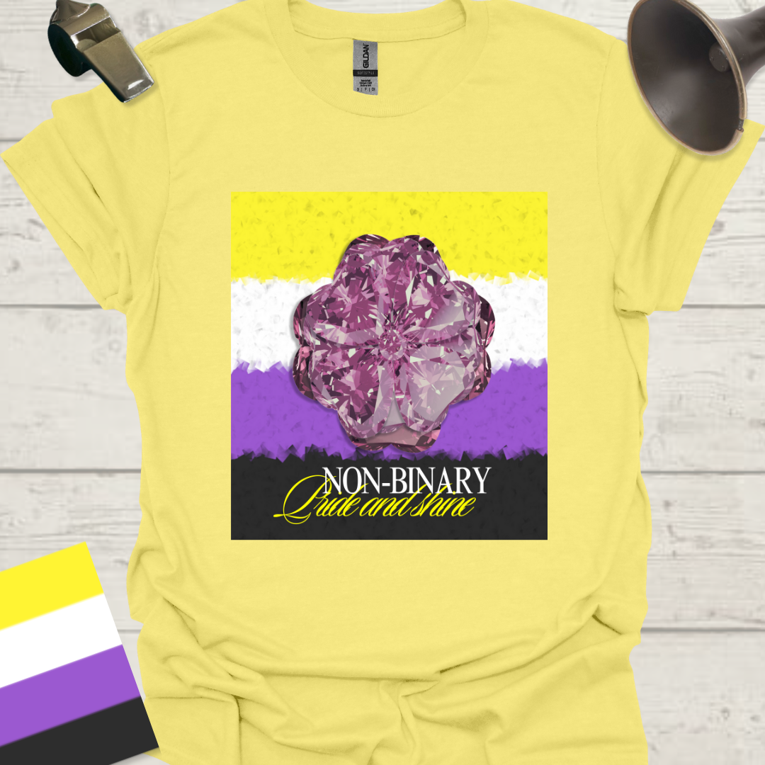 Unisex T-Shirt Pride and Shine, Purple Gem Flower Non-Binary Cubism Flag Design