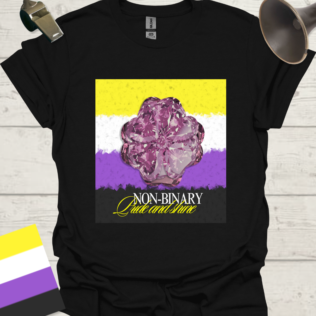 Unisex T-Shirt Pride and Shine, Purple Gem Flower Non-Binary Cubism Flag Design