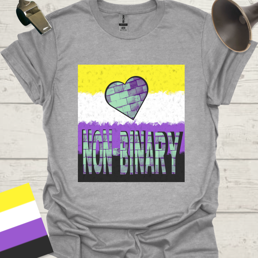 Unisex T-Shirt Non-Binary Pride Flag, Cubism effect, Heart, Bricks