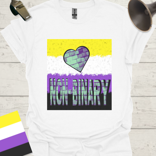 Unisex T-Shirt Non-Binary Pride Flag, Cubism effect, Heart, Bricks